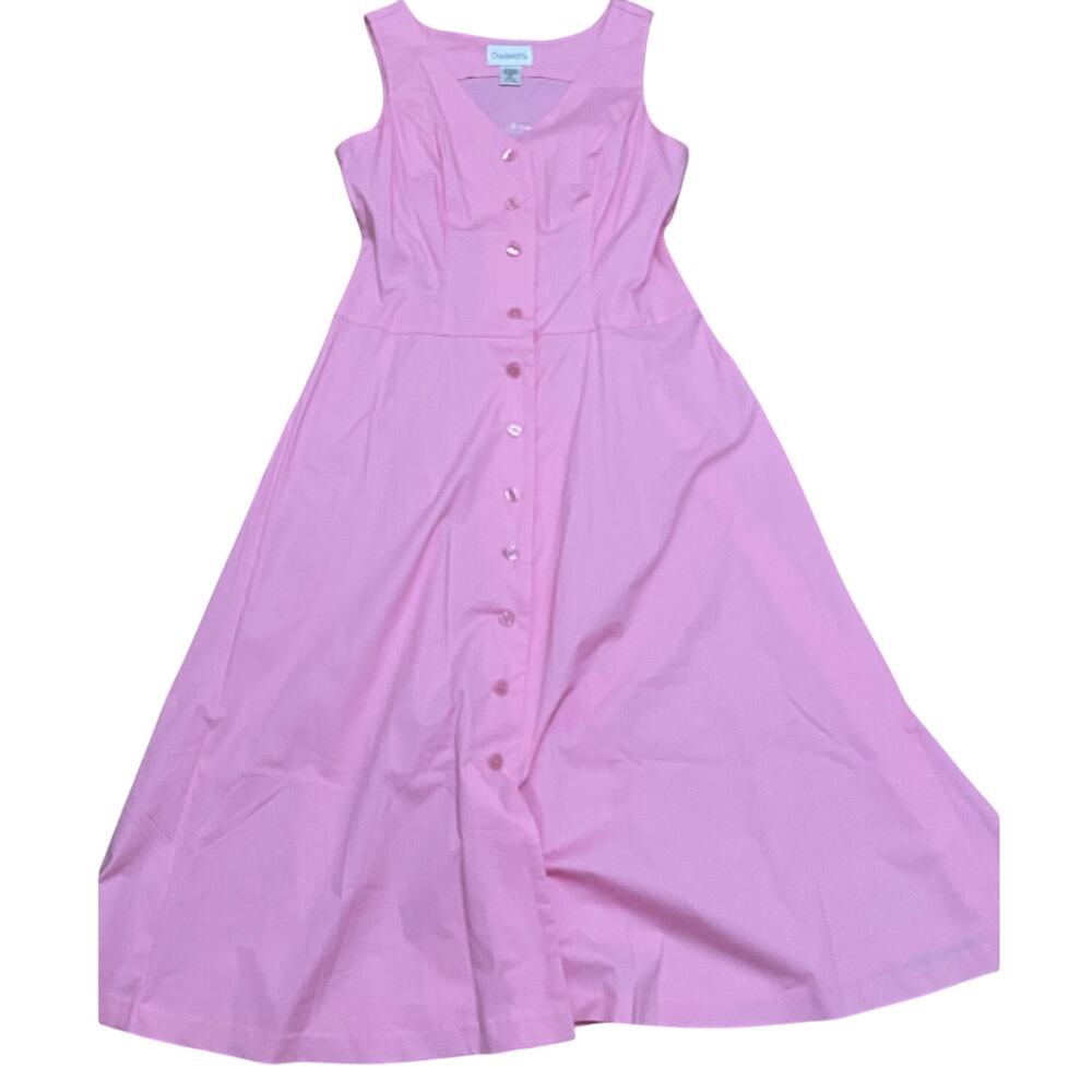 VTG Chadwick's Pink Sleeveless Button Front A-Line‎ Midi Dress 6P Cotton Blend